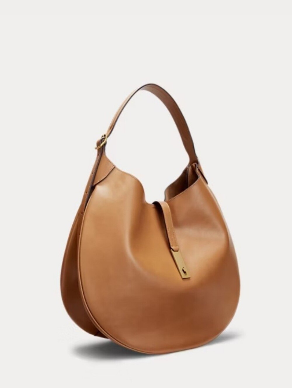 Ralph Lauren Polo ID Cognac Leather Hobo Shoulder Bag